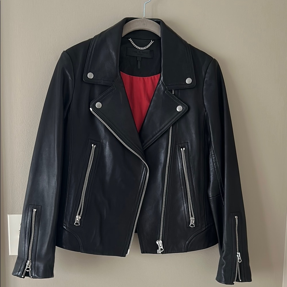 Rag & Bone Mack Black Leather Biker Jacket Small